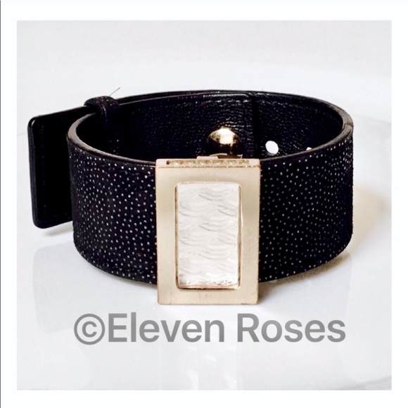 Lalique Frosted Glass Slide Black Leather Bracelet - Picture 8 of 8